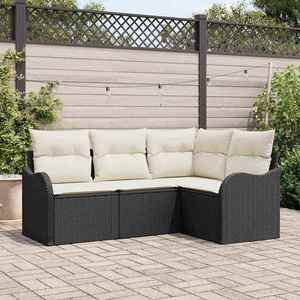 vidaXL Set de canapele pentru grădină cu pernă 4 pcs Negru Rattan poli imagine