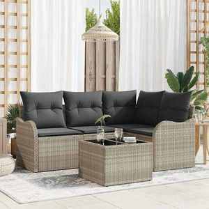vidaXL Set de canapele pentru grădină cu pernă 5 pcs Gri Rattan poli imagine