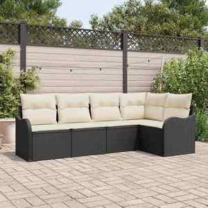 vidaXL Set de canapele pentru grădină cu pernă 5 pcs Negru Rattan poli imagine