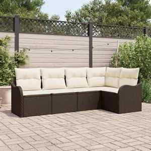 vidaXL Set de canapele pentru grădină cu pernă 5 pcs Maro Rattan poli imagine
