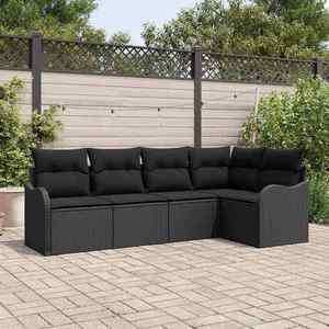 vidaXL Set de canapele pentru grădină cu pernă 5 pcs Negru Rattan poli imagine