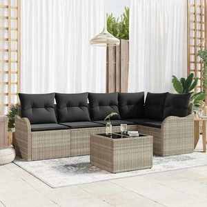 vidaXL Set de canapele pentru grădină cu pernă 6 pcs Gri Rattan poli imagine