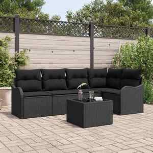 vidaXL Set de canapele pentru grădină cu pernă 6 pcs Bej Rattan poli imagine