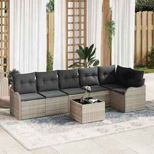 vidaXL Set de canapele pentru grădină cu pernă 7 pcs Gri Rattan poli imagine