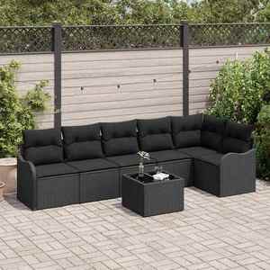 vidaXL Set de canapele pentru grădină cu pernă 7 pcs Bej Rattan poli imagine