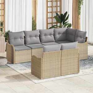 vidaXL Set de canapele pentru grădină cu pernă 7 pcs Bej Rattan poli imagine