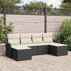 vidaXL Set de canapele pentru grădină 6 pcs Negru și alb Rattan poli imagine