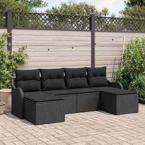 vidaXL Set de canapele pentru grădină cu pernă 6 pcs Negru Rattan poli imagine
