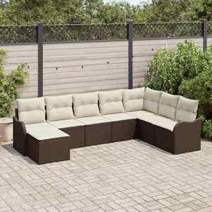 vidaXL Set de canapele pentru grădină 8 pcs maro și alb Rattan poli imagine