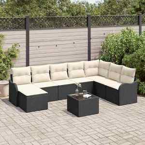 vidaXL Set de canapele pentru grădină 9 pcs Negru și alb Rattan poli imagine