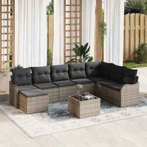 vidaXL Set de canapele pentru grădină cu pernă 9 pcs Gri Rattan poli imagine