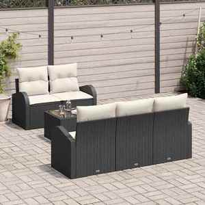 vidaXL Set de canapele pentru grădină cu pernă 6 pcs Negru și Crem imagine