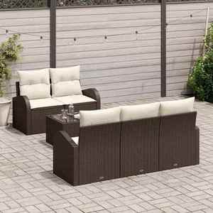 vidaXL Set de canapele pentru grădină cu pernă 6 pcs Maro și Crem imagine
