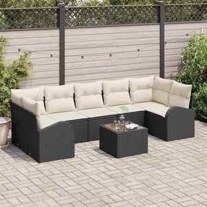 vidaXL Set de canapele pentru grădină cu pernă 8 pcs Negru și Crem imagine