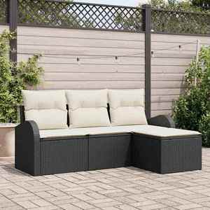 vidaXL Set de canapele pentru grădină 4 pcs Negru și alb Rattan poli imagine