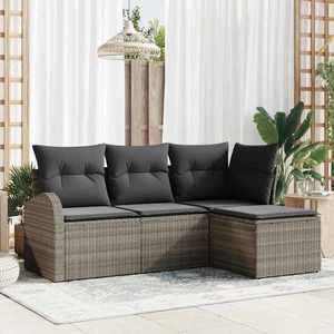 vidaXL Set de canapele pentru grădină cu pernă 4 pcs Gri Rattan poli imagine