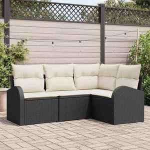 vidaXL Set de canapele pentru grădină 4 pcs Negru și alb Rattan poli imagine