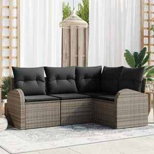 vidaXL Set de canapele pentru grădină cu pernă 4 pcs Gri Rattan poli imagine