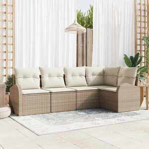 vidaXL Set de canapele pentru grădină 5 pcs Bej și alb Rattan poli imagine