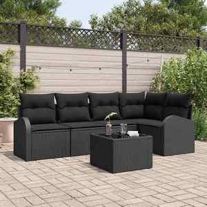 vidaXL Set de canapele pentru grădină cu pernă 6 pcs Negru Rattan poli imagine