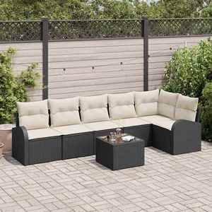 vidaXL Set de canapele pentru grădină 7 pcs Negru și alb Rattan poli imagine