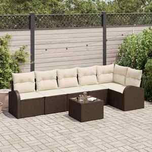 vidaXL Set de canapele pentru grădină 7 pcs maro și alb Rattan poli imagine