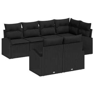 vidaXL Set de canapele pentru grădină cu pernă 7 pcs Negru Rattan poli imagine