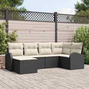 vidaXL Set de canapele pentru grădină 6 pcs Negru și alb Rattan poli imagine