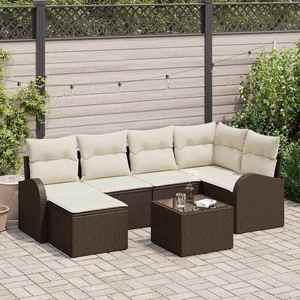 vidaXL Set de canapele pentru grădină 7 pcs maro și alb Rattan poli imagine