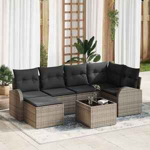 vidaXL Set de canapele pentru grădină cu pernă 7 pcs Gri Rattan poli imagine