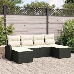 vidaXL Set de canapele pentru grădină 6 pcs Negru și alb Rattan poli imagine