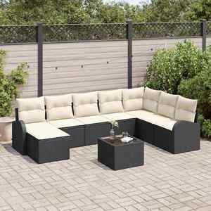 vidaXL Set de canapele pentru grădină 9 pcs Negru și alb Rattan poli imagine