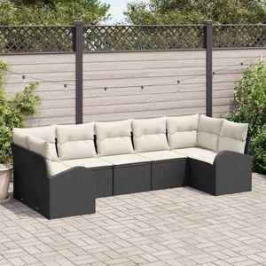vidaXL Set de canapele pentru grădină 7 pcs Negru și alb Rattan poli imagine