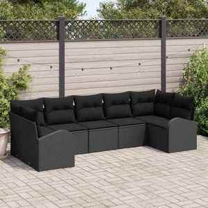 vidaXL Set de canapele pentru grădină cu pernă 7 pcs Negru Rattan poli imagine