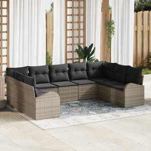 vidaXL Set de canapele pentru grădină cu pernă 9 pcs Gri Rattan poli imagine