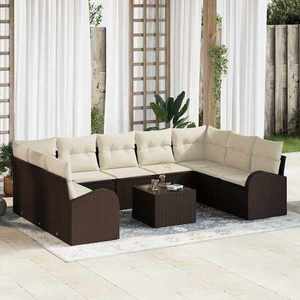 vidaXL Set de canapele pentru grădină 10 pcs maro și alb Rattan poli imagine