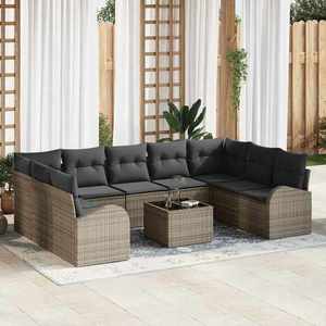 vidaXL Set de canapele pentru grădină cu pernă 10 pcs Gri Rattan poli imagine