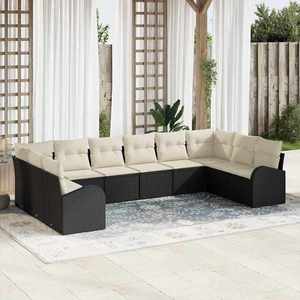 vidaXL Set de canapele pentru grădină cu pernă 10 pcs Negru și Crem imagine
