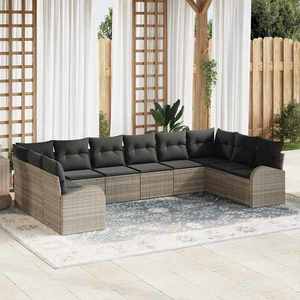 vidaXL Set de canapele pentru grădină cu pernă 10 pcs Gri deschis imagine
