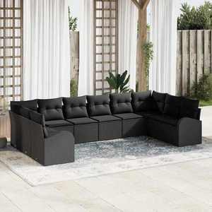 vidaXL Set de canapele pentru grădină cu pernă 10 pcs Negru imagine