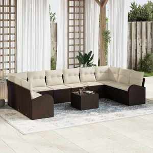 vidaXL Set de canapele pentru grădină cu pernă 11 pcs Maro și Crem imagine