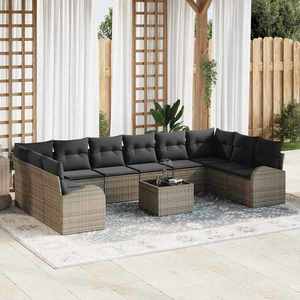 vidaXL Set de canapele pentru grădină cu pernă 11 pcs Gri deschis imagine