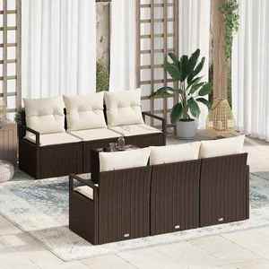 vidaXL Set de canapele pentru grădină cu pernă 7 pcs Maro și Crem imagine