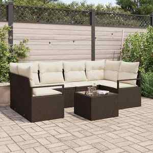 vidaXL Set de canapele pentru grădină cu pernă 7 pcs Maro și Crem imagine