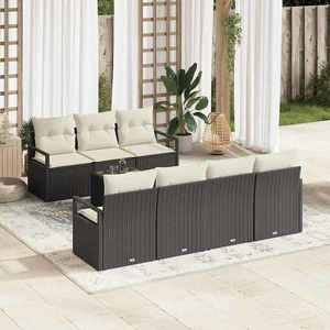 vidaXL Set de canapele pentru grădină cu pernă 8 pcs Negru și Crem imagine