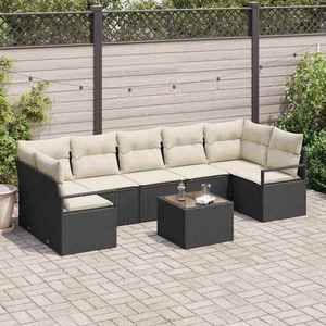 vidaXL Set de canapele pentru grădină cu pernă 8 pcs Negru și Crem imagine