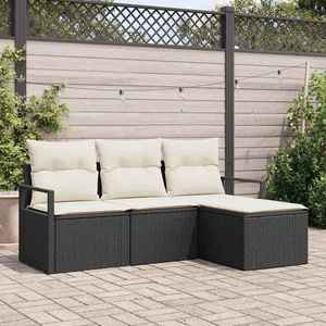 vidaXL Set de canapele pentru grădină cu pernă 4 pcs Negru și Crem imagine