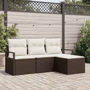 vidaXL Set de canapele pentru grădină cu pernă 4 pcs Maro și Crem imagine