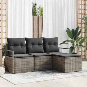 vidaXL Set de canapele pentru grădină cu pernă cu depozitare 4 pcs Gri imagine