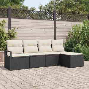 vidaXL Set de canapele pentru grădină cu pernă 5 pcs Negru și Crem imagine